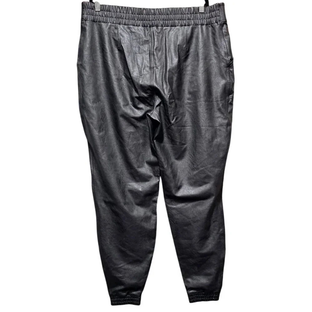 Nordstrom Faux Leather Jogger Pants 3X Noir Black Plus Size Women's Elastic Wais - Picture 3 of 11